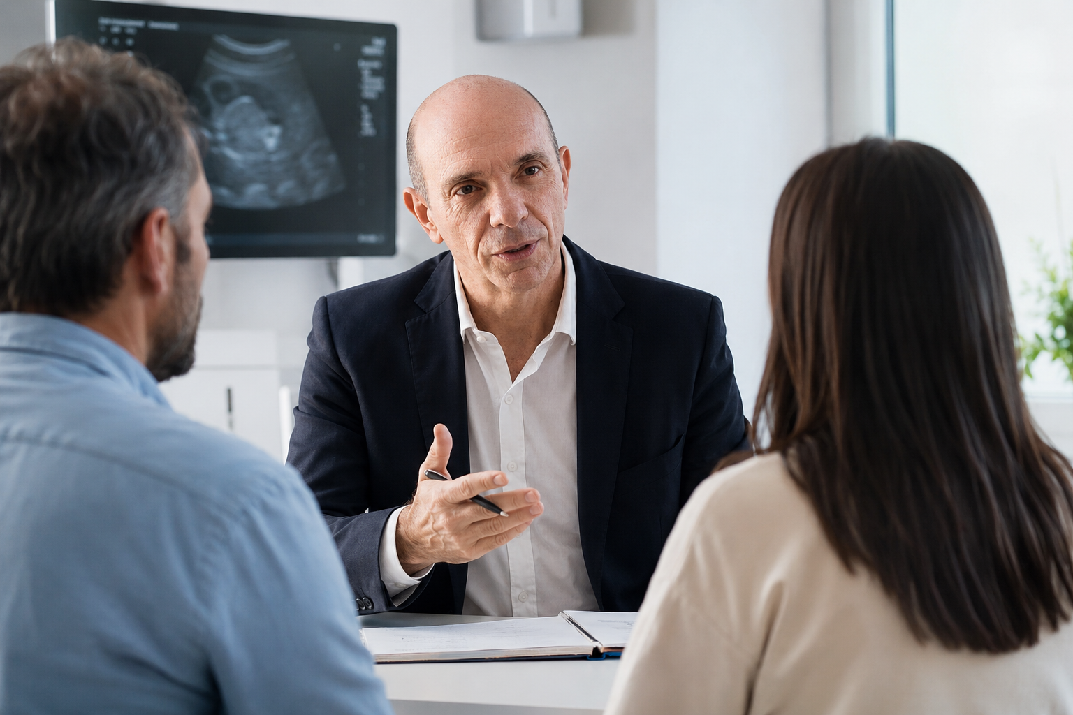 Dr. Javier Svetliza conversando con una familia en consulta médica